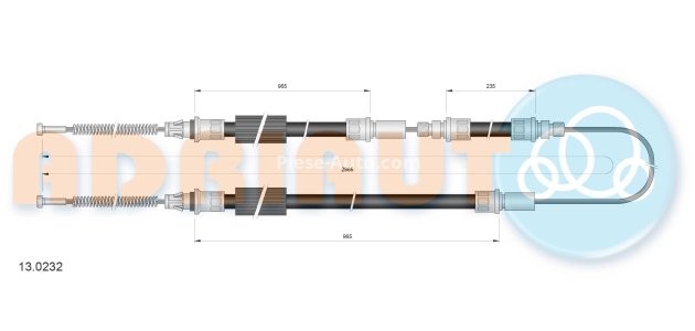 Cablu frână de mână ADRIAUTO, spate, dreapta / stânga (2865mm /965mm /235mm /965mm) pentru: FORD TRANSIT 1.6/2.0/2.5D 09.85-09.92