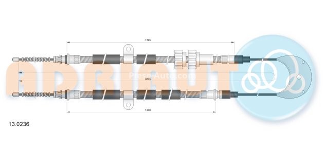 Cablu frână de mână ADRIAUTO, spate, dreapta / stânga (3265mm /1395mm /1340mm) pentru: FORD FIESTA III, FIESTA/HATCHBACK 1.0-1.8D 01.89-01.97