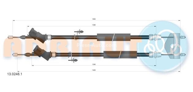 Cablu frână de mână ADRIAUTO, spate, dreapta / stânga (1500mm /1390mm /1450mm /1340mm) pentru: FORD FOCUS II 1.4-2.0D 07.04-09.12