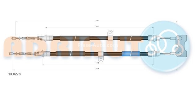 Cablu frână de mână ADRIAUTO, spate, dreapta / stânga (1655mm /1445mm /1580mm /1400mm) pentru: FORD FIESTA IV, KA, PUMA; MAZDA 121 III 1.0-1.8D 08.95-11.08