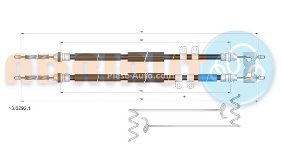 Cablu frână de mână ADRIAUTO, spate, dreapta / stânga (1785mm /1590mm /1785mm /1590mm, tip frana: tambur) pentru: FORD TOURNEO CONNECT 1.8/1.8D 06.02-12.13