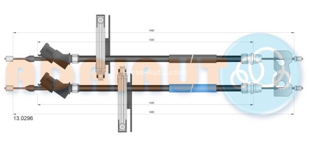 Cablu frână de mână ADRIAUTO, mijloc/spate, dreapta / stânga (1480mm /1320mm /1480mm /1320mm) pentru: FORD FOCUS I, FOCUS I/KOMBI 1.4-2.0 08.98-03.05