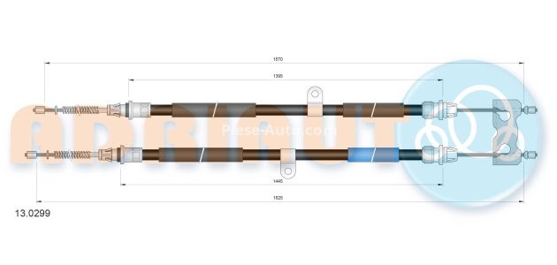 Cablu frână de mână ADRIAUTO, spate, dreapta / stânga (1635mm /1445mm /1570mm /1395mm) pentru: FORD COURIER, FIESTA IV, PUMA 1.0-1.8D 08.95-06.02