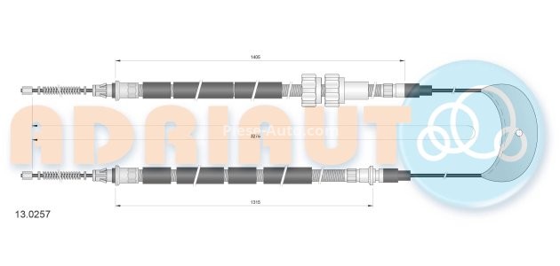 Cablu frână de mână ADRIAUTO, spate, dreapta / stânga (3275mm /1405mm /1315mm) pentru: FORD ESCORT V, ORION III 1.3-1.8D 07.90-01.95