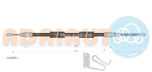 Cablu frână de mână ADRIAUTO, spate, stânga (1530mm /1235mm) pentru: FORD TRANSIT 2.0D-2.4D 01.00-05.06