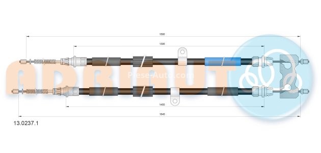 Cablu frână de mână ADRIAUTO, spate, dreapta / stânga (1645mm /1455mm /1590mm /1395mm) pentru: FORD COURIER, KA, STREET KA 1.0-1.8D 09.96-11.08
