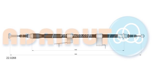 Cablu frână de mână ADRIAUTO, spate, stânga (1685mm /1480mm) pentru: MAZDA 323 F VI, 323 S VI, 626 V 1.3-2.0D 05.97-05.04