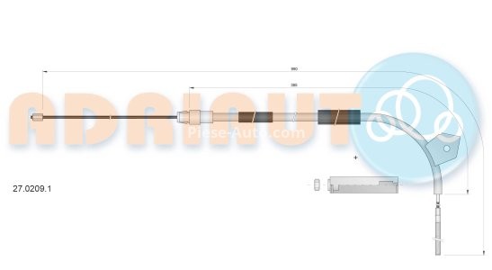 Cablu frână de mână ADRIAUTO, față, dreapta / stânga (990mm /385mm) pentru: MERCEDES A (W168) 1.4-2.1 07.97-08.04