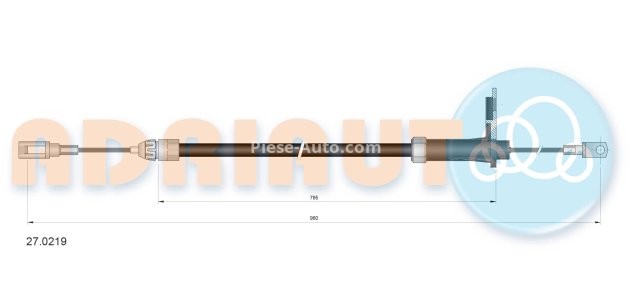 Cablu frână de mână ADRIAUTO, spate, stânga (960mm /795mm) pentru: MERCEDES C T-MODEL (S202), C (W202), CLK (A208), CLK (C208) 1.8-5.4 03.93-06.02