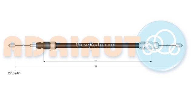 Cablu frână de mână ADRIAUTO, spate, dreapta (735mm /505mm) pentru: MERCEDES A (W168) 1.4-2.1 07.97-08.04