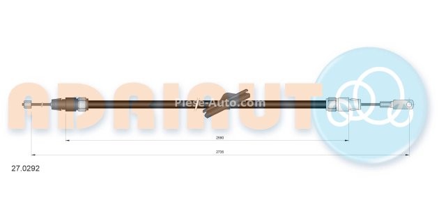 Cablu frână de mână ADRIAUTO, față, dreapta / stânga (2735mm /2590mm) pentru: MERCEDES C (CL203), C T-MODEL (S203), C (W203), CLC (CL203), CLK (A209), CLK (C209) 1.6-6.2 05.00-06.11