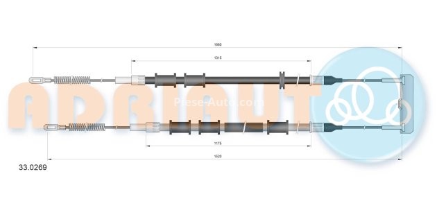 Cablu frână de mână ADRIAUTO, spate, dreapta / stânga (1660mm /1315mm /1520mm /1175mm) pentru: OPEL COMBO/MINIVAN 1.2/1.4/1.7D 07.94-10.01