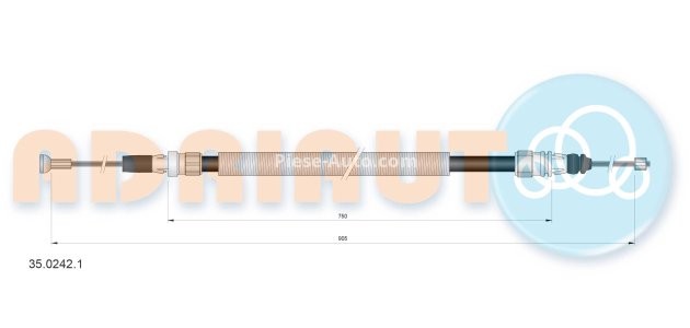 Cablu frână de mână ADRIAUTO, (905mm /750mm) pentru: PEUGEOT 3008 2.0DH 02.11-08.16