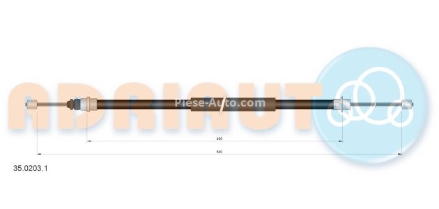 Cablu frână de mână ADRIAUTO, spate, dreapta (640mm /495mm) pentru: PEUGEOT 406 1.6-3.0 11.95-10.04