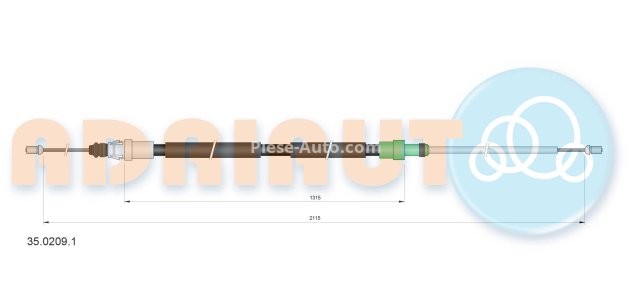 Cablu frână de mână ADRIAUTO, spate, dreapta / stânga (2115mm /1315mm) pentru: PEUGEOT 307, 307/KOMBI 1.4-2.0D 03.02-12.09