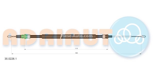 Cablu frână de mână ADRIAUTO, spate, dreapta / stânga (1905mm /1115mm) pentru: PEUGEOT 207, 207/HATCHBACK, 207/KOMBI 1.4-1.6D 02.06-