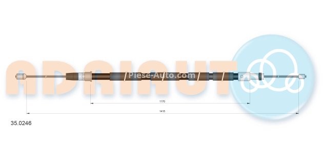 Cablu frână de mână ADRIAUTO, spate, stânga (1415mm /1170mm) pentru: PEUGEOT 205 I, 205 II, 205/HATCHBACK 1.0-1.9D 02.83-09.98