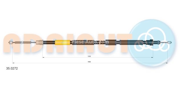 Cablu frână de mână ADRIAUTO, spate, stânga (1690mm /1330mm) pentru: PEUGEOT 306, 306/HATCHBACK 1.1-2.0D 04.93-04.02