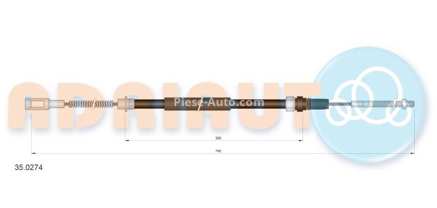 Cablu frână de mână ADRIAUTO, spate, stânga (745mm /385mm) pentru: PEUGEOT 605 2.0-3.0 06.89-09.99