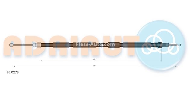 Cablu frână de mână ADRIAUTO, spate, stânga (1695mm /1430mm) pentru: PEUGEOT 306, 306/HATCHBACK, 306/KOMBI 1.1-2.0D 04.93-12.02