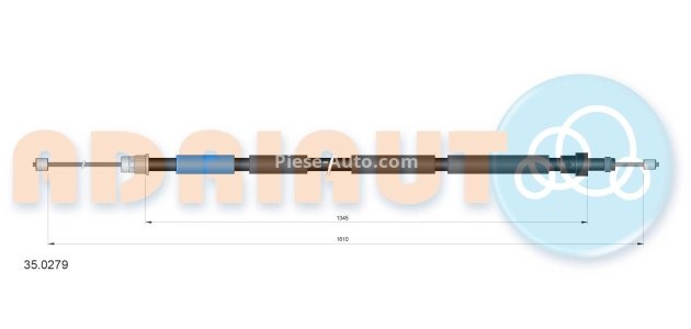 Cablu frână de mână ADRIAUTO, spate, dreapta (1610mm /1345mm) pentru: PEUGEOT 306, 306/HATCHBACK, 306/KOMBI 1.1-2.0D 04.93-12.02