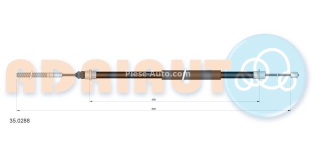 Cablu frână de mână ADRIAUTO, spate, stânga (695mm /490mm) pentru: PEUGEOT 406 1.6-3.0 11.95-10.04
