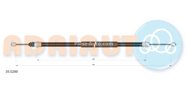 Cablu frână de mână ADRIAUTO, spate, dreapta (630mm /490mm) pentru: PEUGEOT 406 1.6-3.0 11.95-10.04