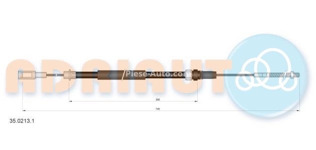 Cablu frână de mână ADRIAUTO, spate, stânga (745mm /385mm) pentru: PEUGEOT 605 2.0-3.0 06.89-09.99