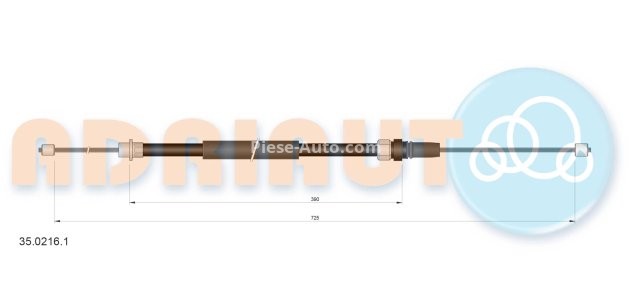 Cablu frână de mână ADRIAUTO, spate, stânga (725mm /390mm) pentru: PEUGEOT 607 2.0-3.0 02.00-02.06