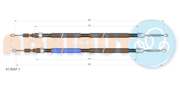 Cablu frână de mână ADRIAUTO, spate, dreapta / stânga (1580mm /1375mm /1520mm /1310mm) pentru: RENAULT ESPACE III 1.9D/2.0/2.2D 11.96-10.02 3