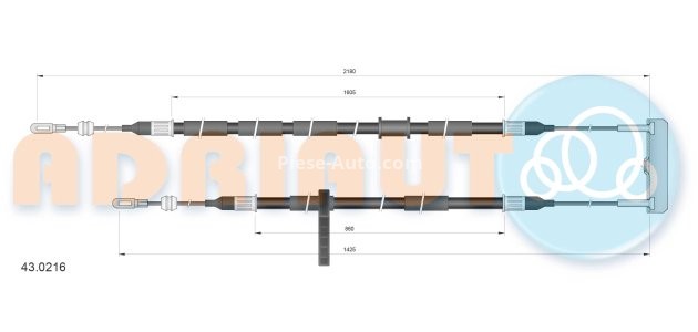Cablu frână de mână ADRIAUTO, spate, dreapta / stânga (2180mm /1605mm /1425mm /860mm) pentru: SAAB 900 II, 9-3 2.0-2.5 07.93-08.03