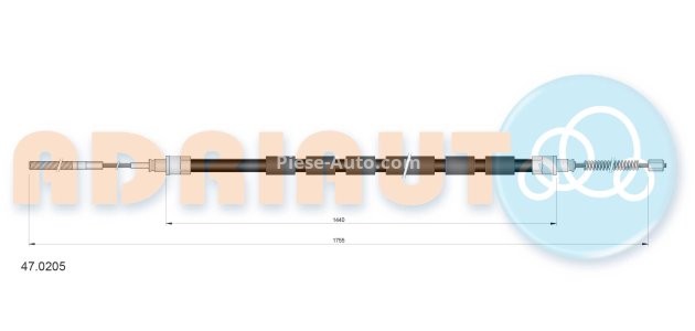 Cablu frână de mână ADRIAUTO, spate, dreapta / stânga (1765mm /1445mm) pentru: SKODA FAVORIT, FAVORIT FORMAN, FELICIA CUBE, FELICIA I, FELICIA II 1.3/1.6/1.9D 05.89-04.02