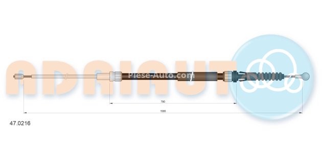 Cablu frână de mână ADRIAUTO, spate, dreapta / stânga (1585mm /780mm) pentru: SKODA SUPERB II 1.4-3.6 03.08-05.15