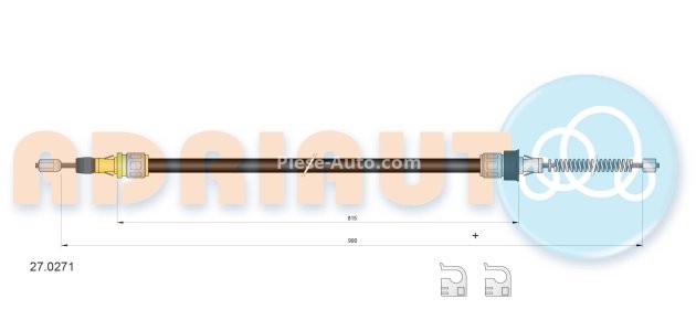 Cablu frână de mână ADRIAUTO, spate, dreapta / stânga (990mm /815mm) pentru: SMART CABRIO, CITY-COUPE, CROSSBLADE, FORTWO 0.6/0.7/0.8D 07.98-01.07