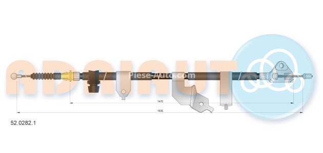 Cablu frână de mână ADRIAUTO, spate, stânga (1635mm /1470mm) pentru: TOYOTA YARIS 1.3-1.8 08.05-12.12
