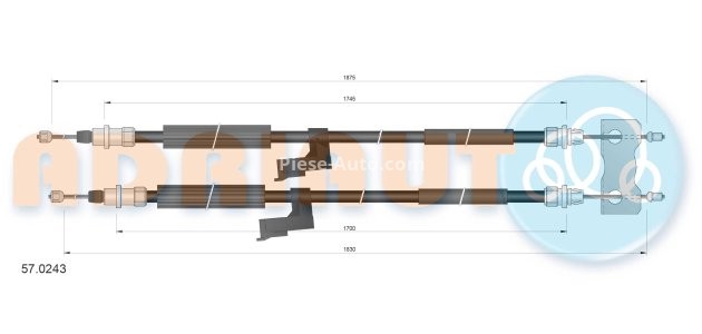 Cablu frână de mână ADRIAUTO, spate, dreapta / stânga (1875mm /1745mm /1830mm /1700mm) pentru: VOLVO S40 II, V50 1.6-2.5 12.03-12.12
