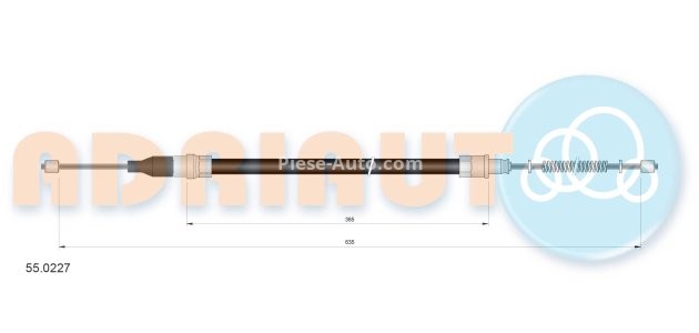 Cablu frână de mână ADRIAUTO, spate, dreapta / stânga (635mm /365mm) pentru: VW POLO, POLO CLASSIC, POLO II 1.0-1.4D 10.81-09.94