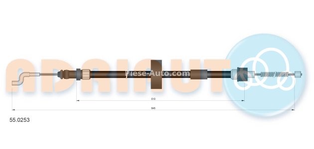 Cablu frână de mână ADRIAUTO, spate, dreapta / stânga (845mm /510mm) pentru: VW TRANSPORTER T4 1.8-2.5 07.90-06.03