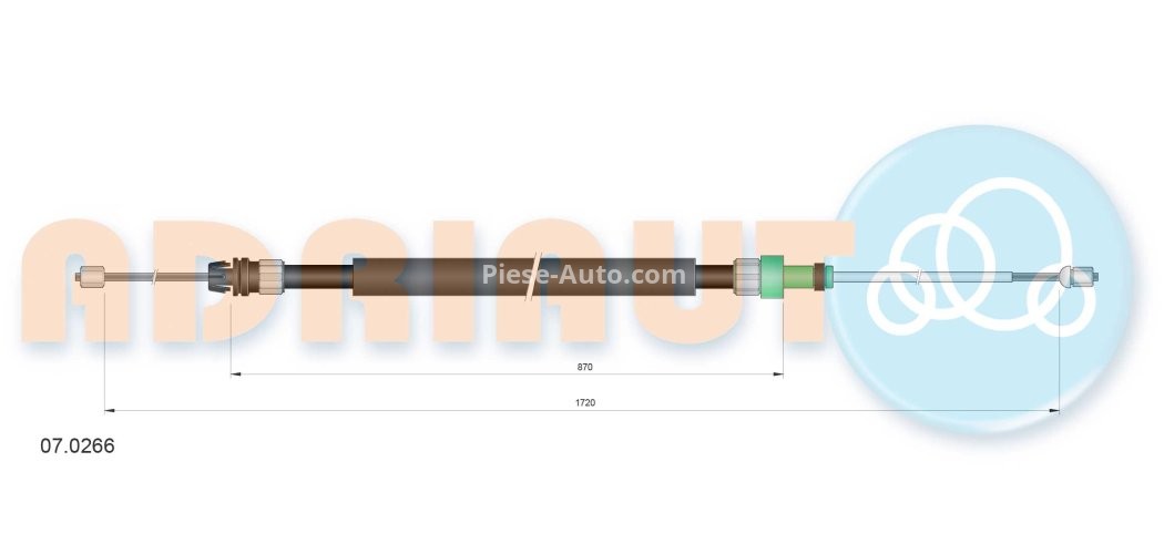 Cablu frână de mână ADRIAUTO, spate, dreapta / stânga (1720mm /870mm) pentru: CITROEN C3 I, C3 PLURIEL 1.1-1.6 02.02-