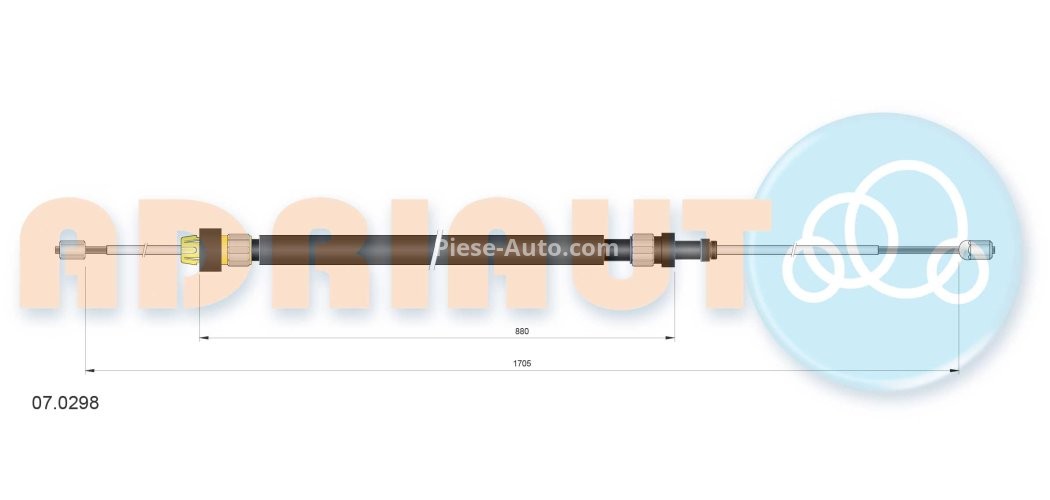 Cablu frână de mână ADRIAUTO, spate, dreapta / stânga (1705mm /880mm) pentru: DS DS 3; CITROEN C3 II, DS3 1.0-1.6D 09.09-