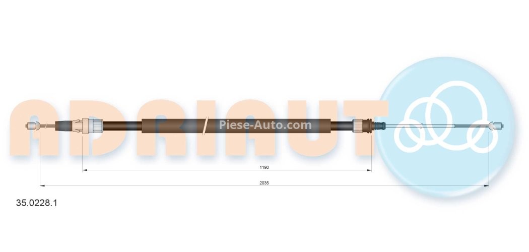 Cablu frână de mână ADRIAUTO, spate, dreapta / stânga (2035mm /1190mm) pentru: DS DS 4; CITROEN C4 II, DS4; PEUGEOT 308, 308 I 1.2-2.0D 09.07-