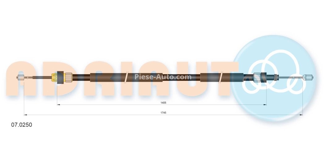 Cablu frână de mână ADRIAUTO, spate, stânga (1745mm /1405mm) pentru: CITROEN BERLINGO, BERLINGO/MINIVAN; PEUGEOT PARTNER, PARTNER/MINIVAN 1.1-Electric 05.96-12.15