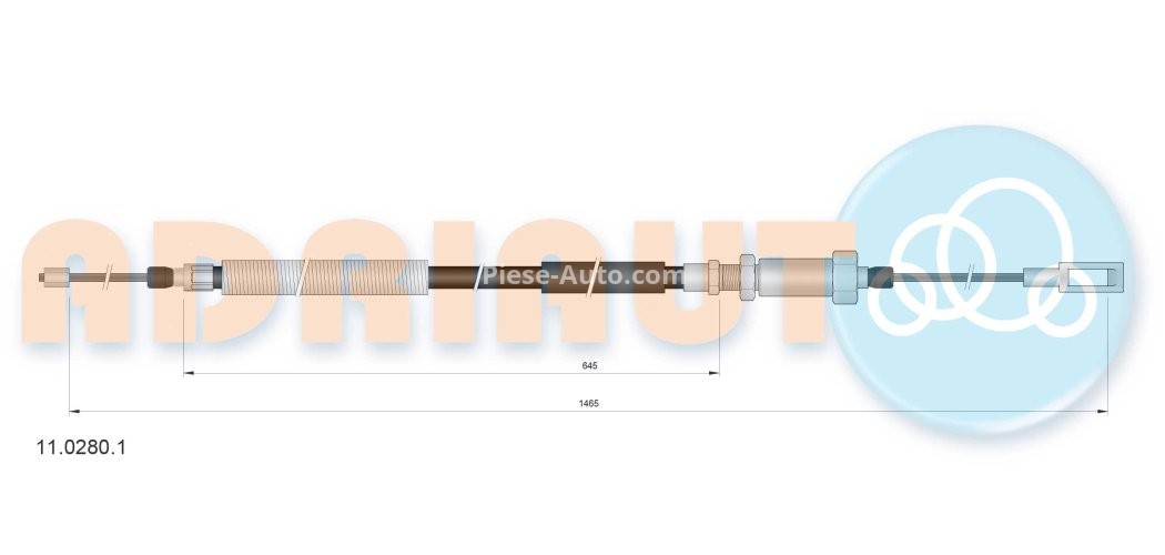 Cablu frână de mână ADRIAUTO, față, dreapta / stânga (1465mm /645mm) pentru: CITROEN JUMPER I; FIAT DUCATO; PEUGEOT BOXER 2.0-2.8D 12.01-