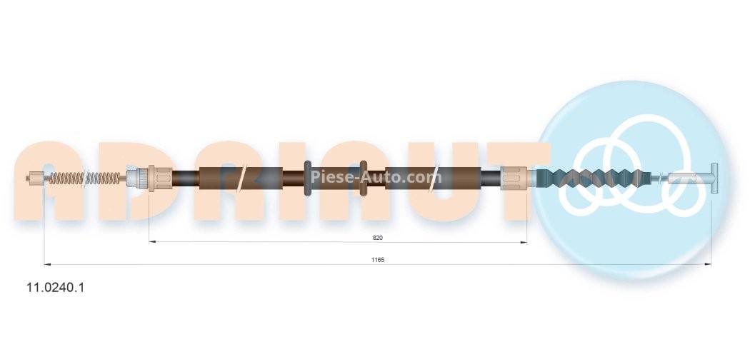 Cablu frână de mână ADRIAUTO, spate, stânga (1165mm /820mm) pentru: FIAT MULTIPLA 1.6/1.9D 04.99-06.10