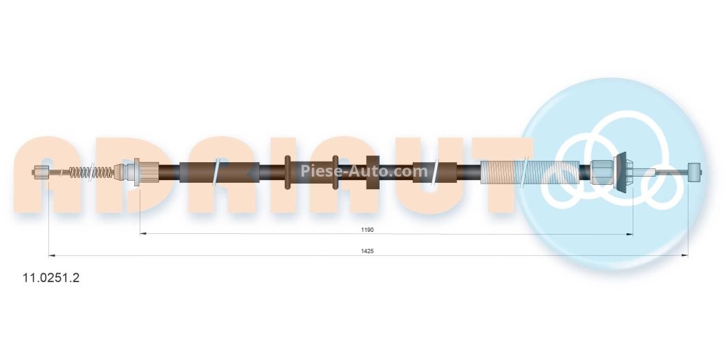 Cablu frână de mână ADRIAUTO, spate, dreapta (1440mm /1180mm) pentru: FIAT PANDA, PANDA/HATCHBACK 1.3D 01.06-