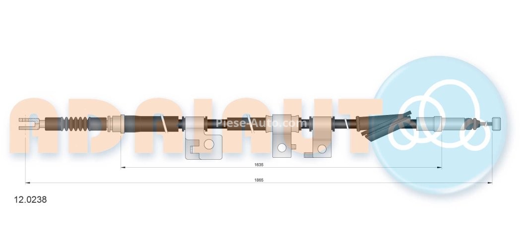 Cablu frână de mână ADRIAUTO, spate, stânga (1865mm /1635mm) pentru: HONDA ACCORD IV, ACCORD V; ROVER 600 I 1.9-2.3 01.90-06.99