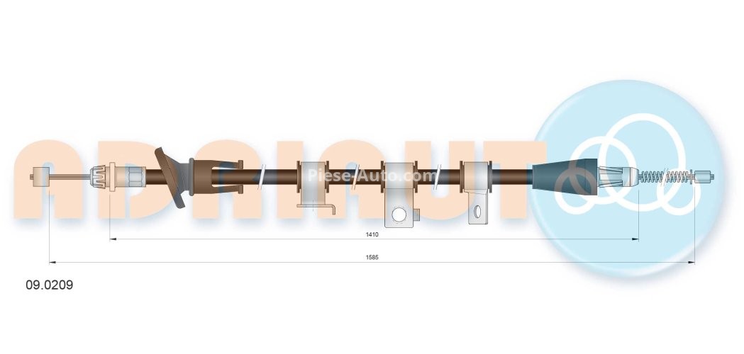 Cablu frână de mână ADRIAUTO, spate, stânga (1585mm /1390mm) pentru: KIA RIO I 1.3/1.5 08.00-02.05