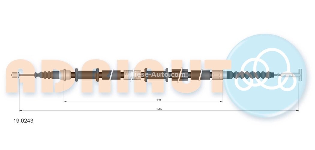 Cablu frână de mână ADRIAUTO, spate, stânga (1265mm /945mm) pentru: LANCIA LYBRA 1.6-2.4D 07.99-10.05