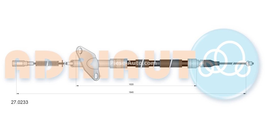 Cablu frână de mână ADRIAUTO, spate, dreapta (1845mm /1020mm) pentru: MERCEDES T1 (601), T1 (601, 611), T1 (602), T1 (B601), T1 (B602) 2.3-3.0D 04.77-02.96
