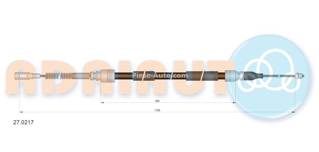 Cablu frână de mână ADRIAUTO, spate, dreapta / stânga (1795mm /930mm) pentru: MERCEDES T1 (601), T1 (601, 611), T1 (602), T1 (B601), T1 (B602) 2.3-3.0D 04.77-02.96